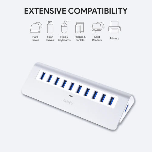 Aukey CB-H6 10-Port USB 3.0 Hub Aluminum Alloy w/ LED Indicator