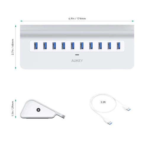 Aukey CB-H6 10-Port USB 3.0 Hub Aluminum Alloy w/ LED Indicator