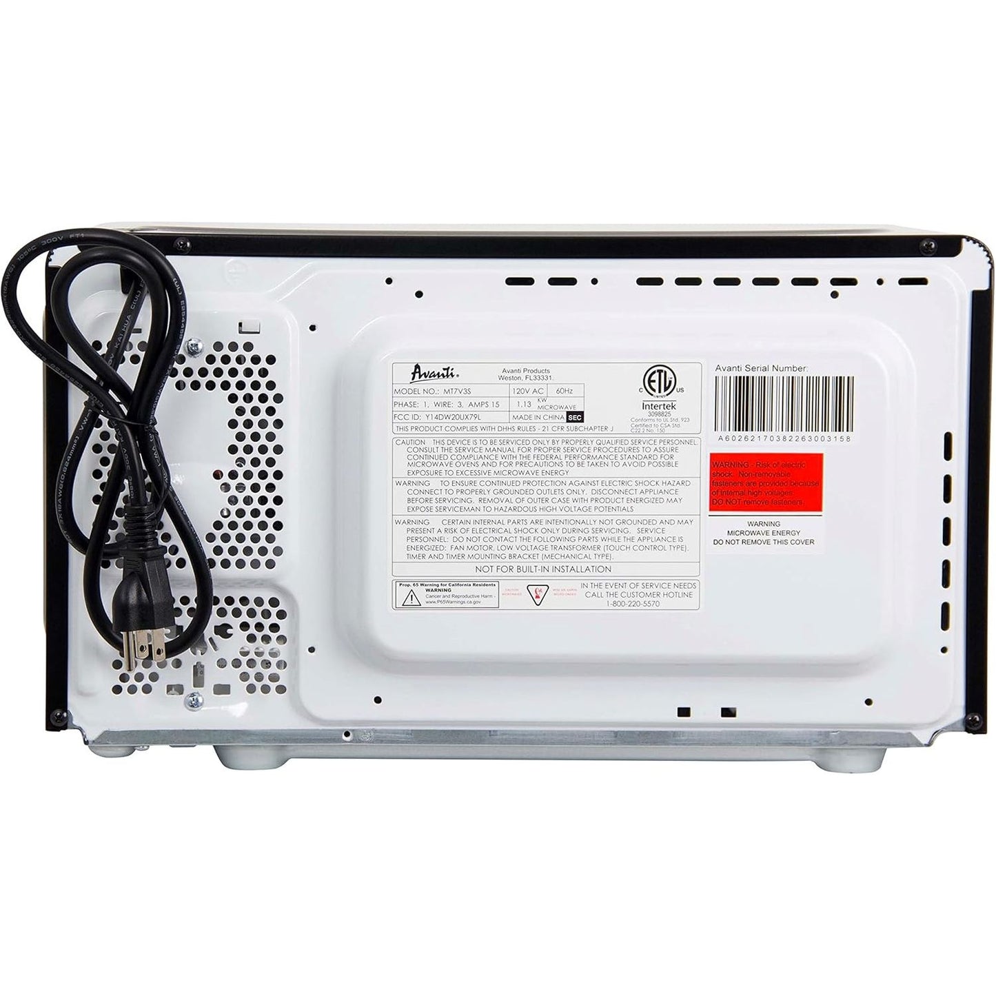 Avanti MT7V3S Microwave Oven 700W 6 Pre Cook Settings Speed Defrost Glass Turntable Metallic