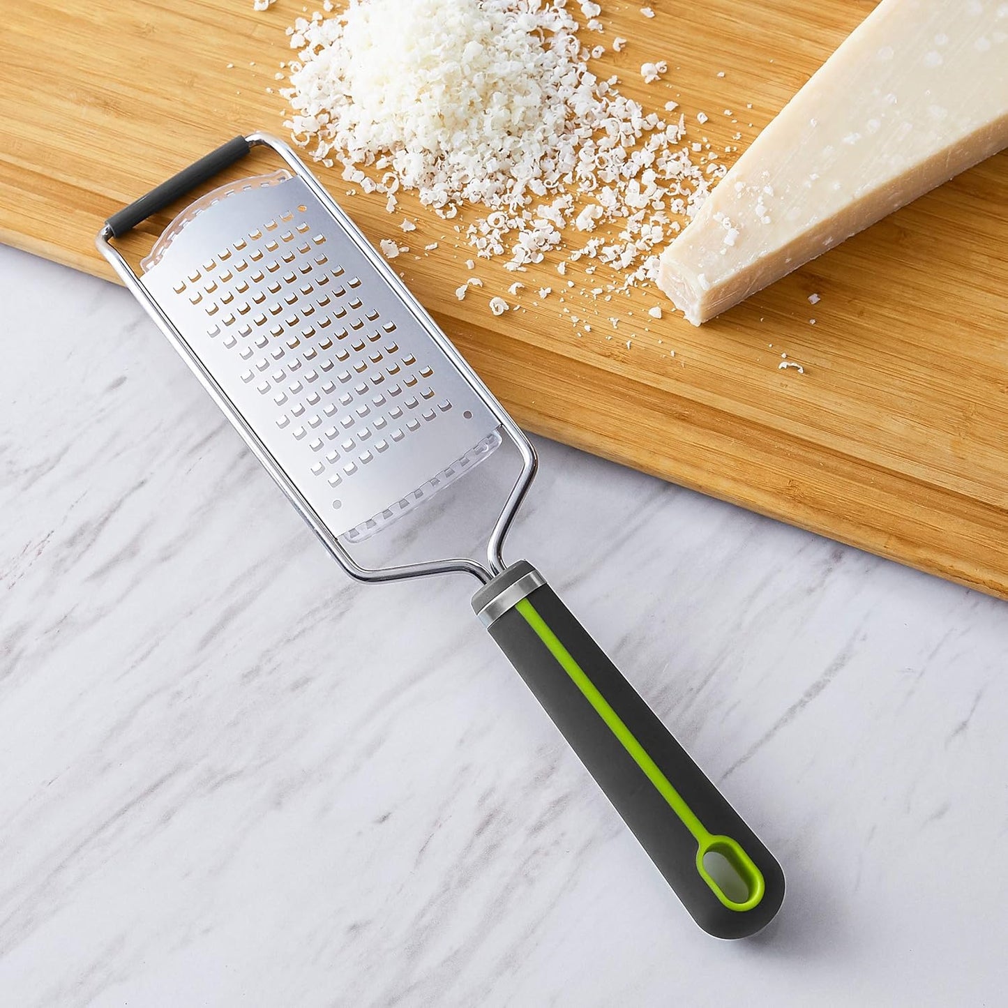 Amazon Basic Course Hand Grater Wide Stainless Steel Blade Soft Grip Grey & Gree