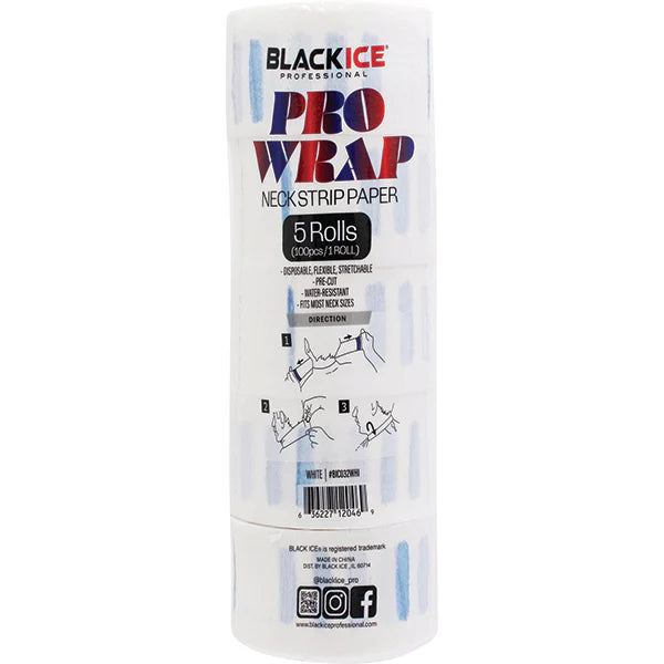 Black Ice Pro Wrap Neck Strip Paper 5 Rolls (100pc/1 Roll) - Black