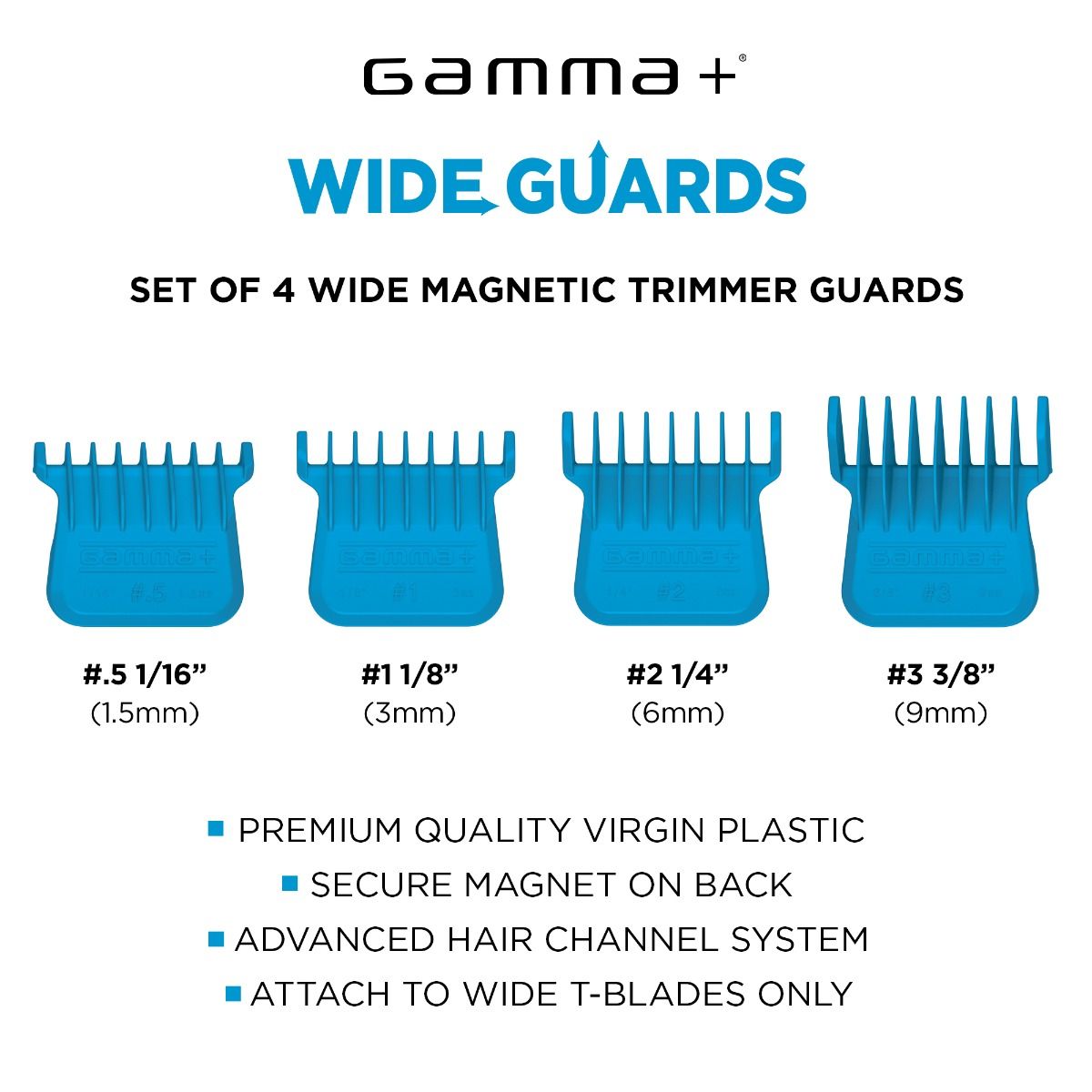 Gamma+ GPWMTG Wide Magnetic Trimmer Blade Guards (Blue)