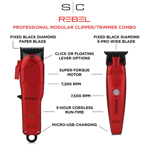 StyleCraft SC203R Rebel Clipper & Trimmer Combo Red