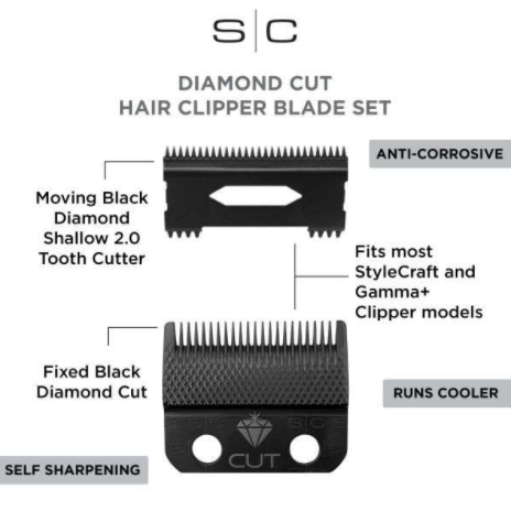 StyleCraft SC540B Diamond Cut Fixed Clipper Blade Shallow 2.0 Moving Cutter