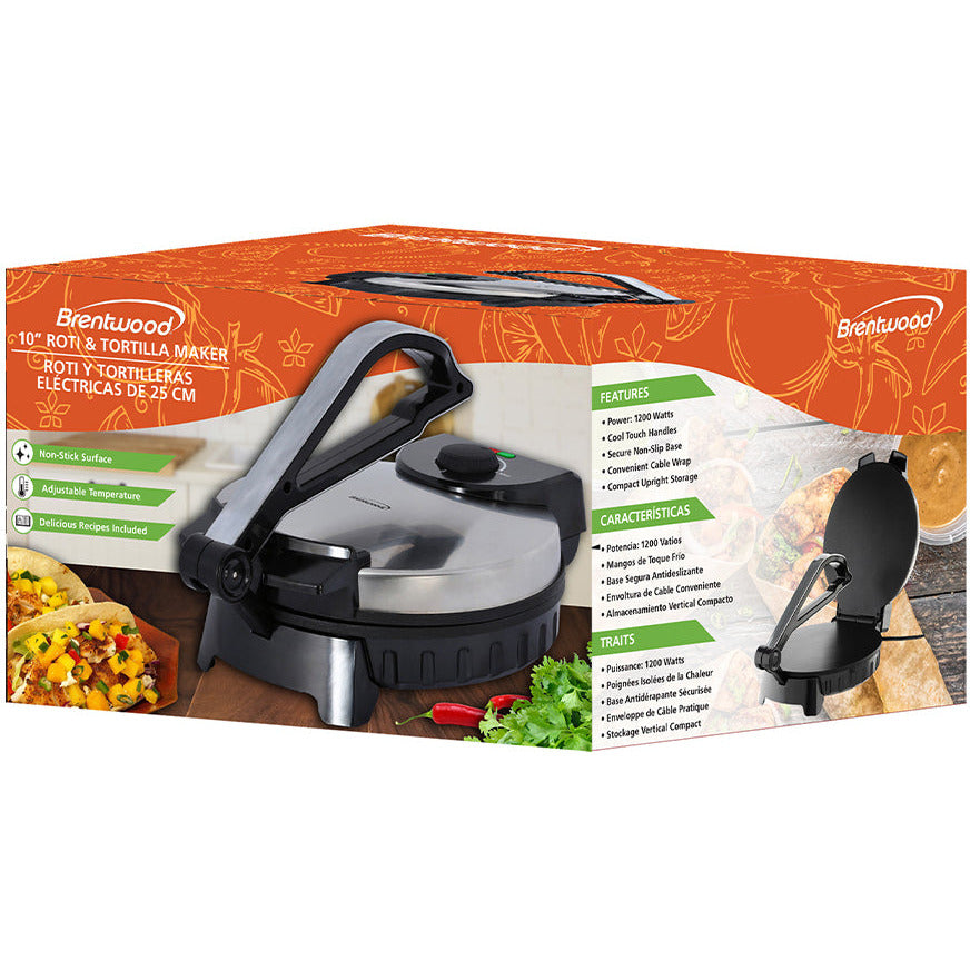 Brentwood TS-128 Stainless Steel Non-Stick Electric Tortilla Maker, 10-Inch
