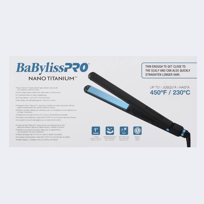 BaBylissPRO BNTMB4072TUC Nano Titanium 1"/25mm Ultra-Thin Flat Iron 450F