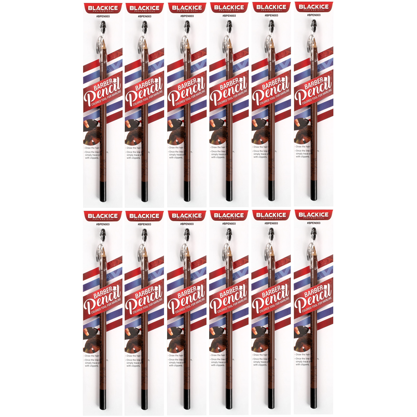 Black Ice Barber Pencil Edge Brown Colored Tool For Hairline 12-Pack