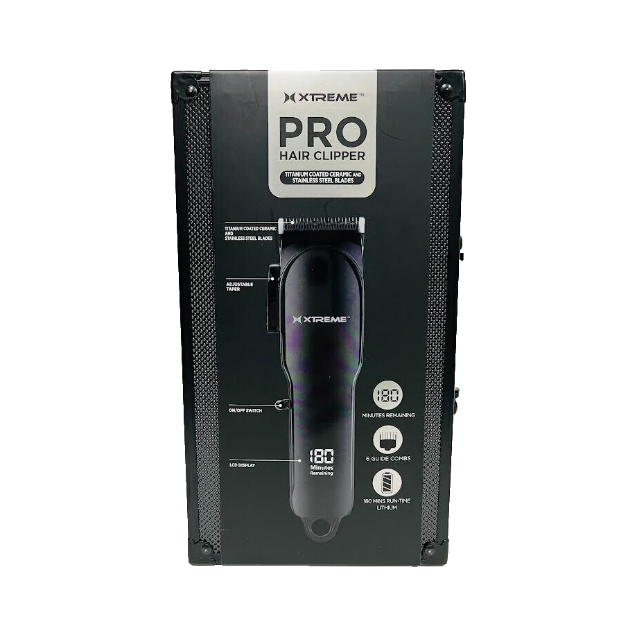 Xtreme Black Pro Hair Clipper Titanium Coated Ceramic & Stainless Steel Blades 180 Minute Run Time