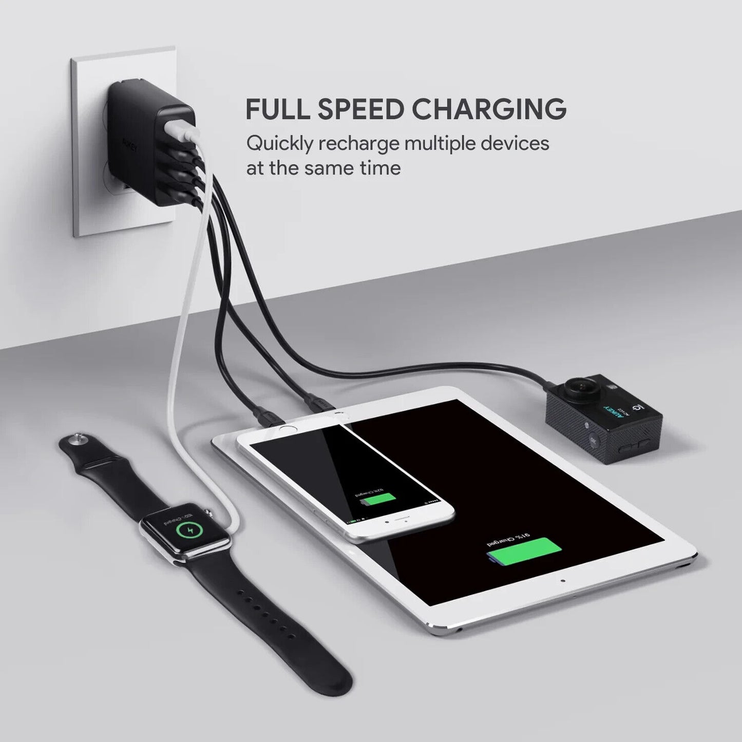 Aukey PA-U48 Amp 4-Port USB Wall Charger With Foldable Plug