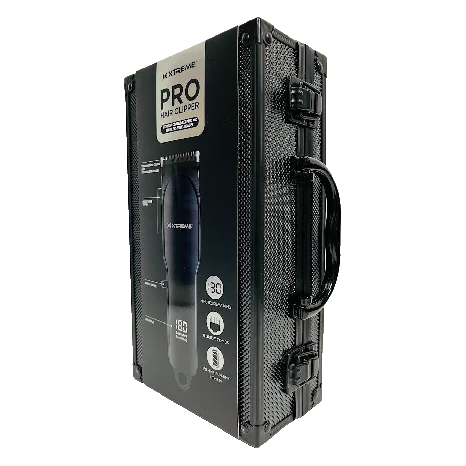 Xtreme Black Pro Hair Clipper Titanium Coated Ceramic & Stainless Steel Blades 180 Minute Run Time