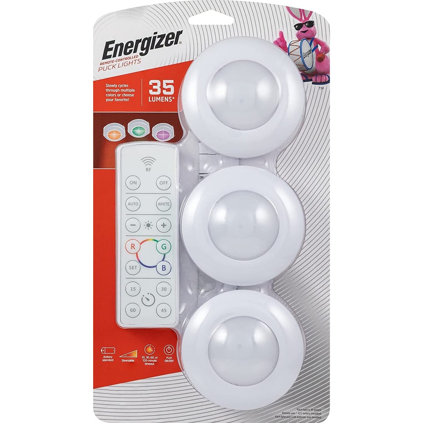 Energizer 3 Pack Wireless LED Color-Changing Puck Lights No Wiring Needed