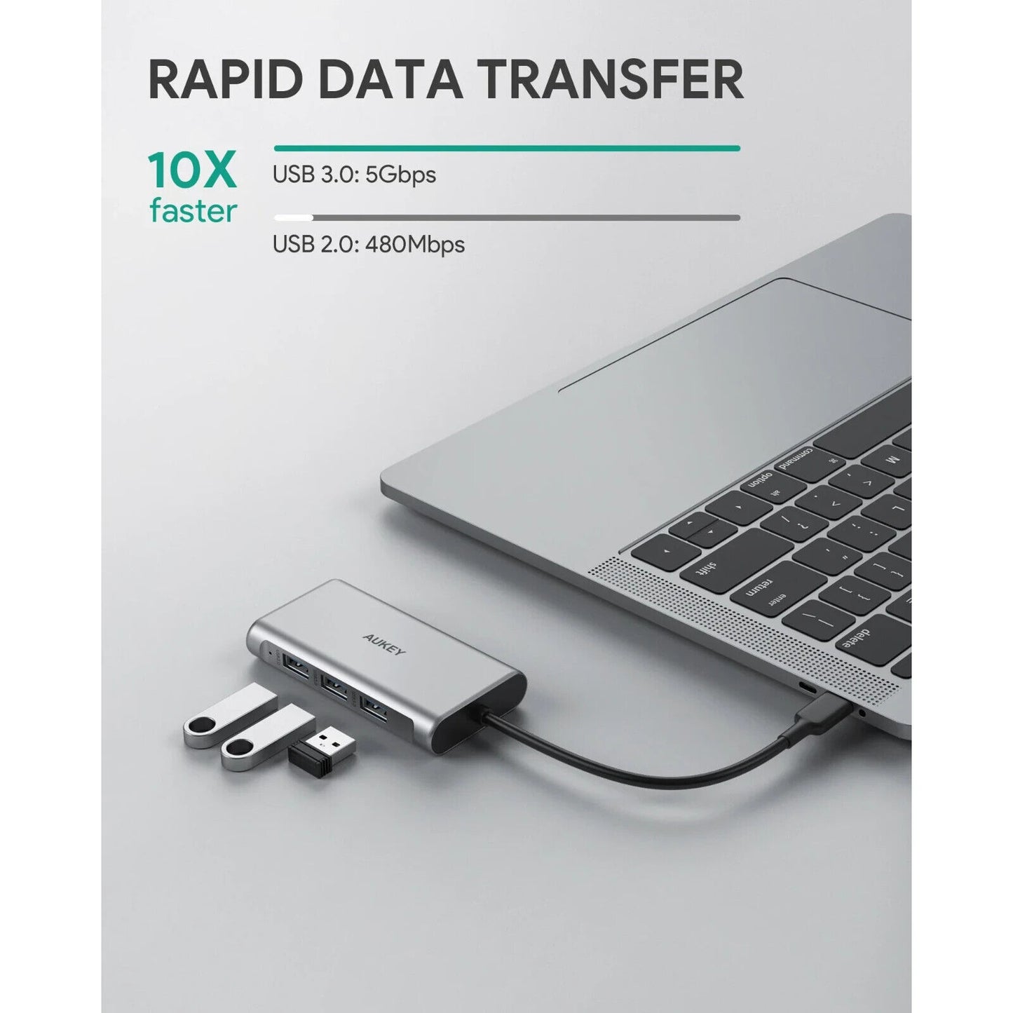 Aukey CB-C91 Link PD Pro USB-C 8in1 Hub Gigabit Ethernet Port Silver