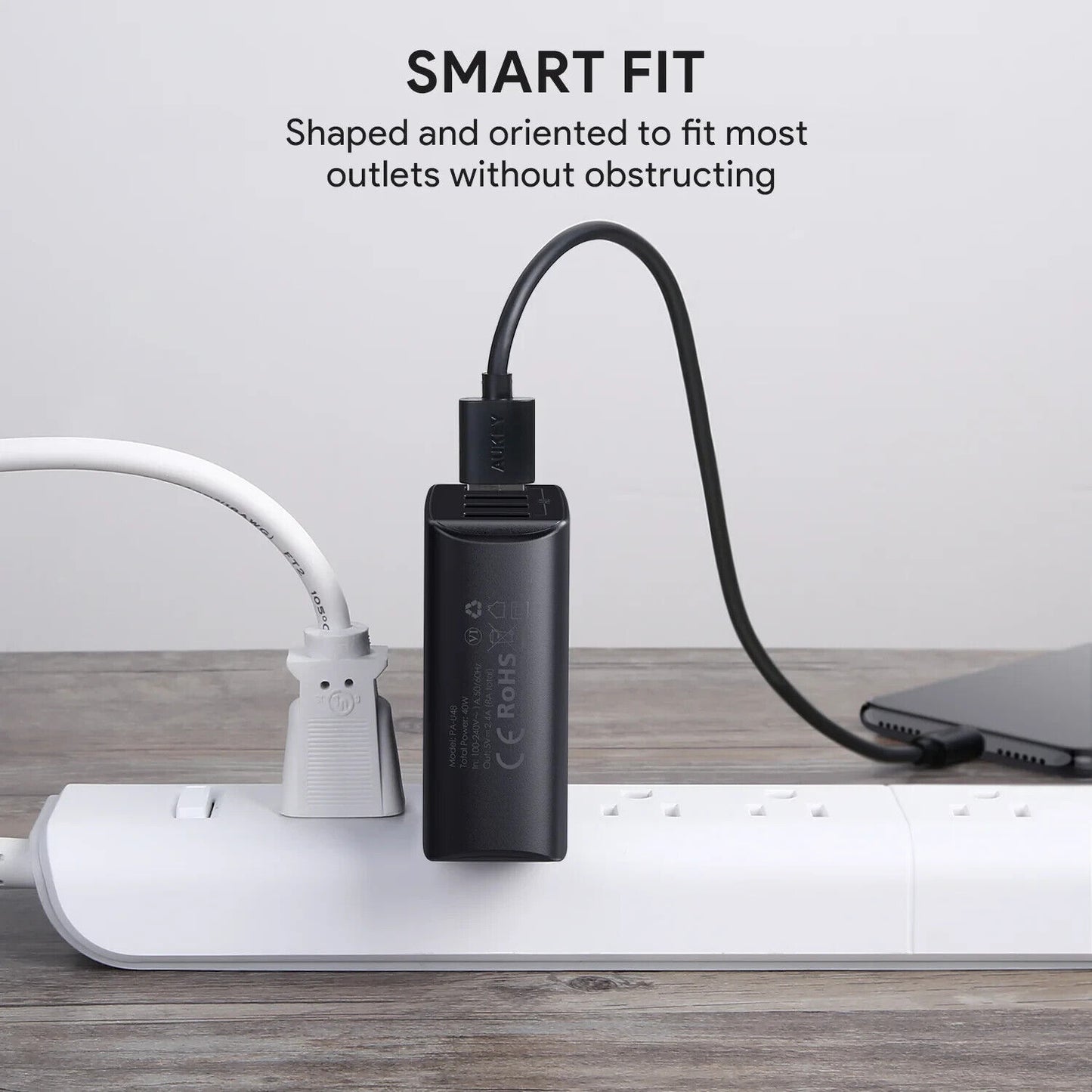 Aukey PA-U48 Amp 4-Port USB Wall Charger With Foldable Plug