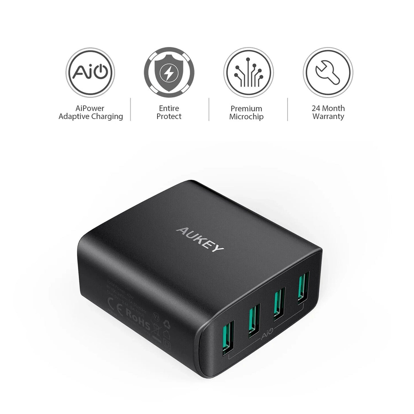 Aukey PA-U48 Amp 4-Port USB Wall Charger With Foldable Plug