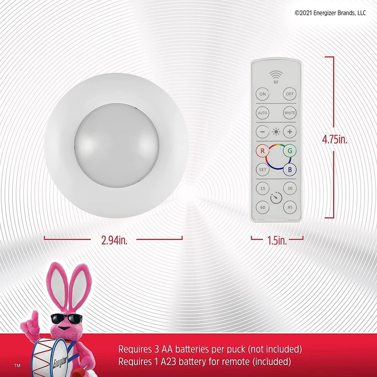 Energizer 3 Pack Wireless LED Color-Changing Puck Lights No Wiring Needed