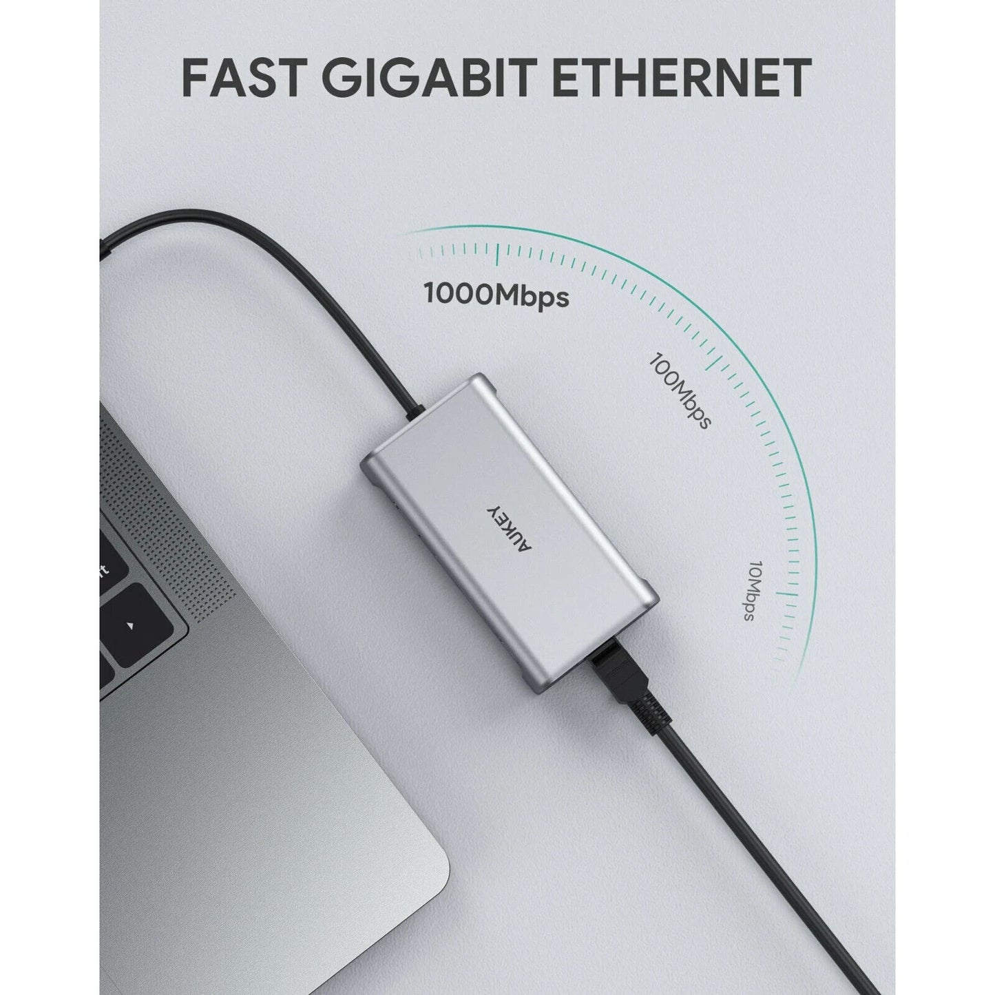 Aukey CB-C91 Link PD Pro USB-C 8in1 Hub Gigabit Ethernet Port Silver