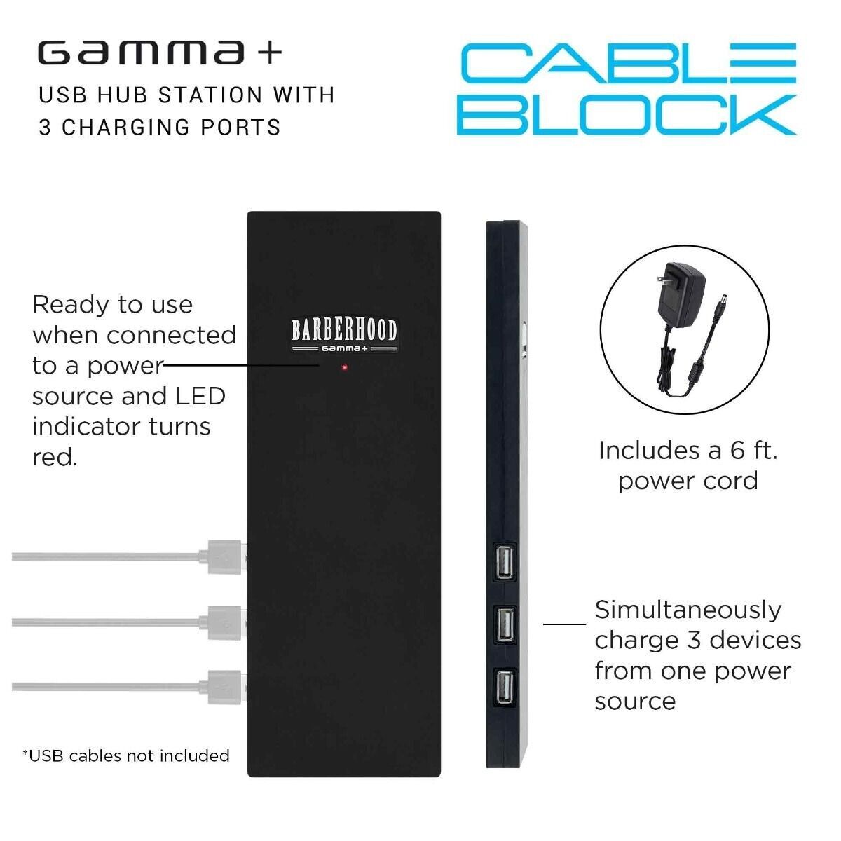 Gamma+ GP304B Barberhood Cable Block USB Hub Station with 3 Charging Ports