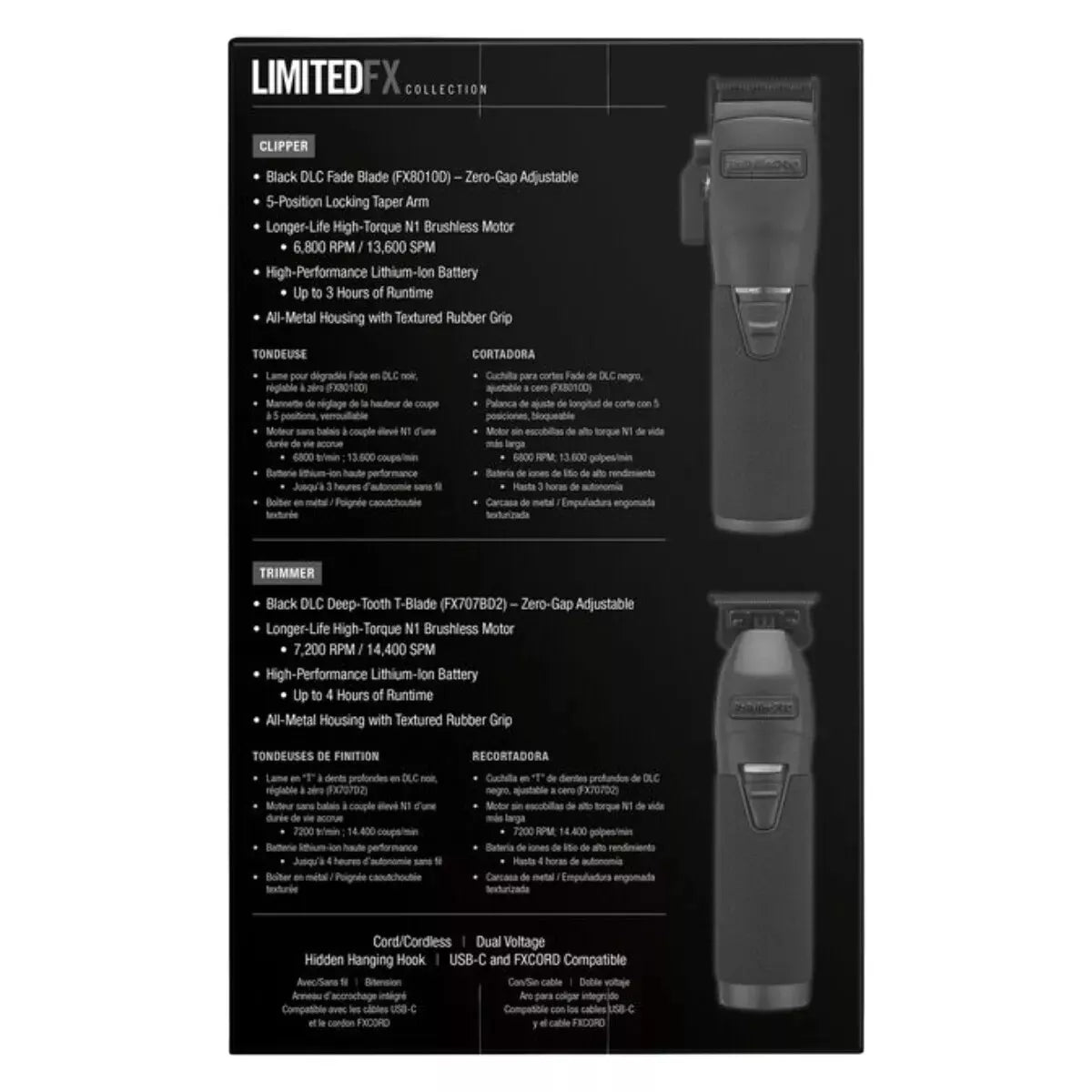 BaBylissPRO FXDUOCTMB LimitedFX Clipper & Trimmer Matte Black Collection