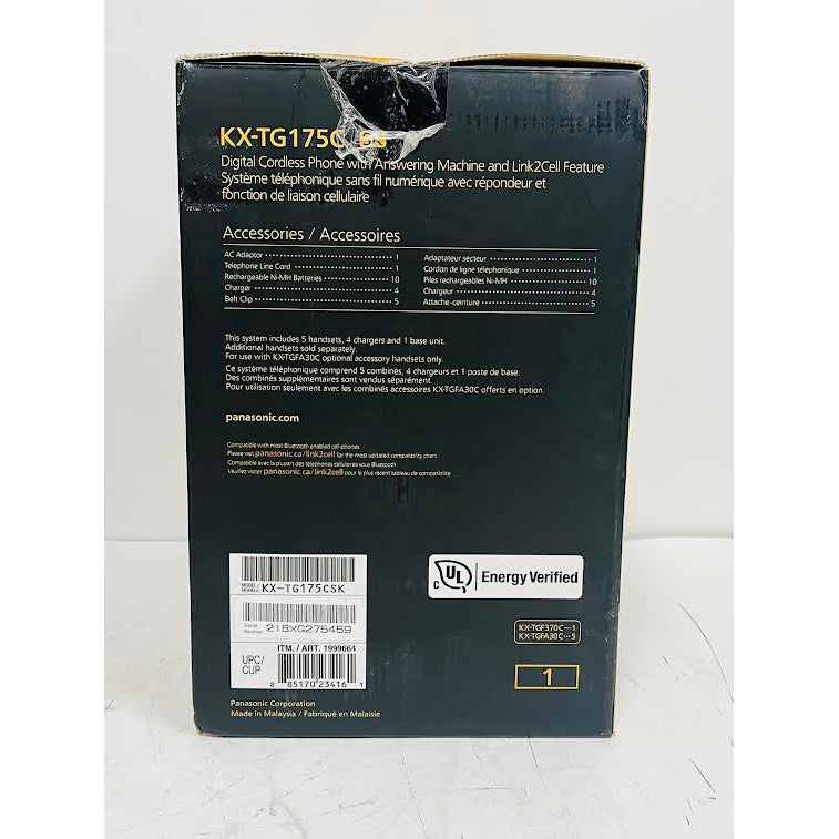 Panasonic KX-TG175C 5 Handsets Cordless Phone System Long Range 13h Battery