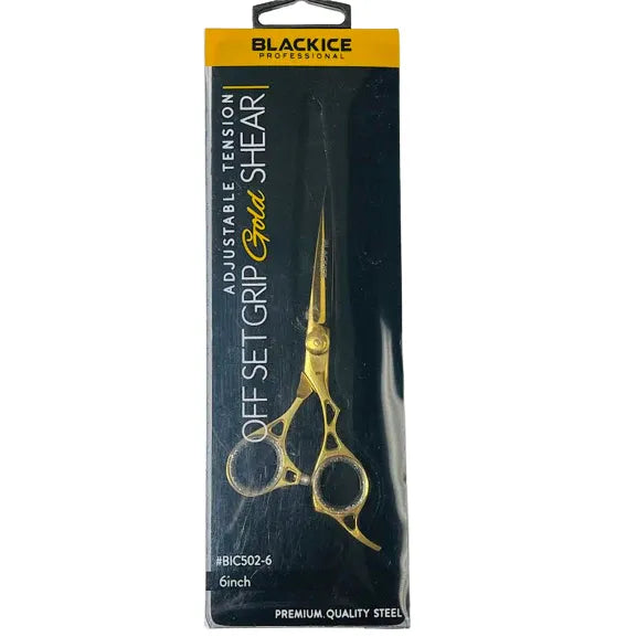 Black Ice Adjustable Tension Stainless Steel Off Set Grip Shears Gold/Sparkle