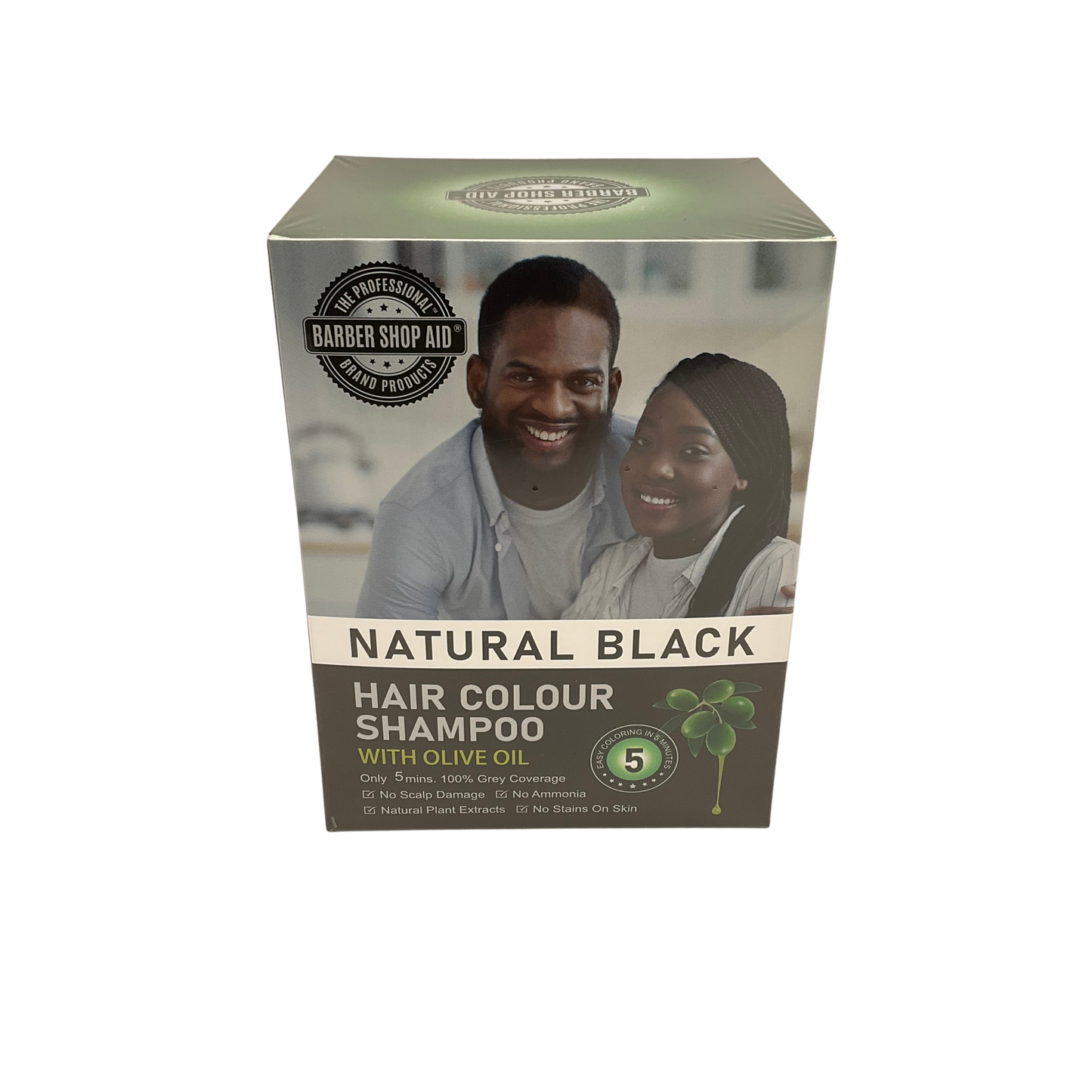 Barber Shop Aid Hair Color Shampoo Natural Black 100% Coverage 25mL x 10 Sachets