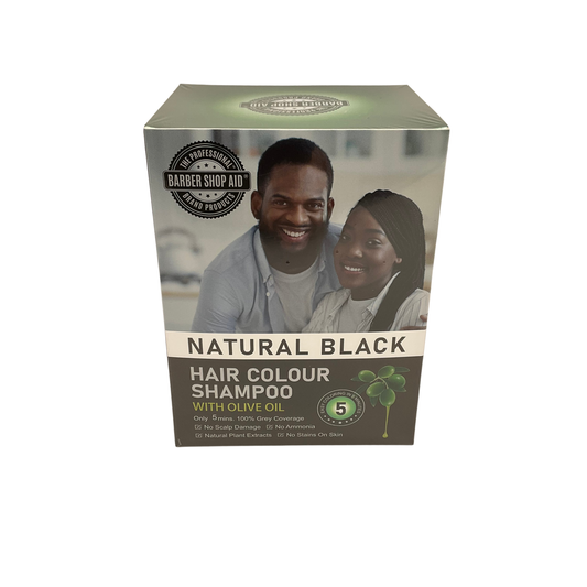 Barber Shop Aid Hair Color Shampoo Natural Black 100% Coverage 25mL x 10 Sachets