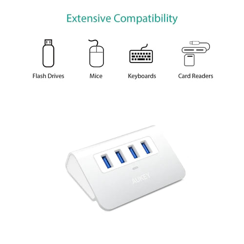 Aukey CB-H5 4-Port USB 3.0 Hub Aluminum Compact & Portable