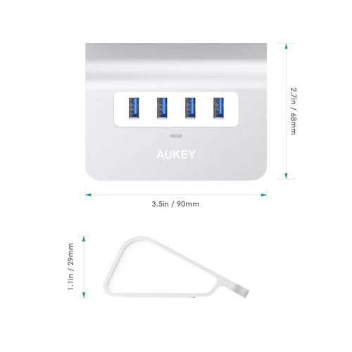 Aukey CB-H5 4-Port USB 3.0 Hub Aluminum Compact & Portable