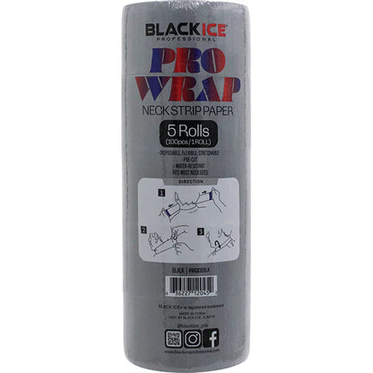 Black Ice Pro Wrap Neck Strip Paper 5 Rolls (100pc/1 Roll) - Black
