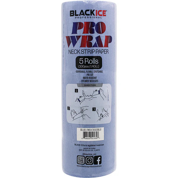Black Ice Pro Wrap Neck Strip Paper 5 Rolls (100pc/1 Roll) - Black