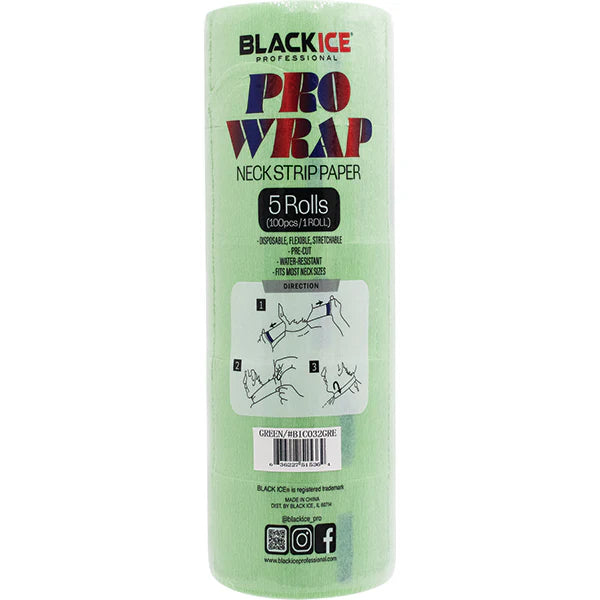 Black Ice Pro Wrap Neck Strip Paper 5 Rolls (100pc/1 Roll) - Black