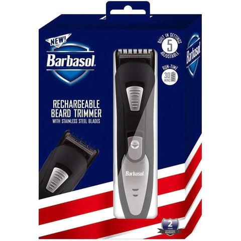 Barbasol Rechargeable Electric Beard Trimmer w Stainless Steel Blades and Adjustable Settings