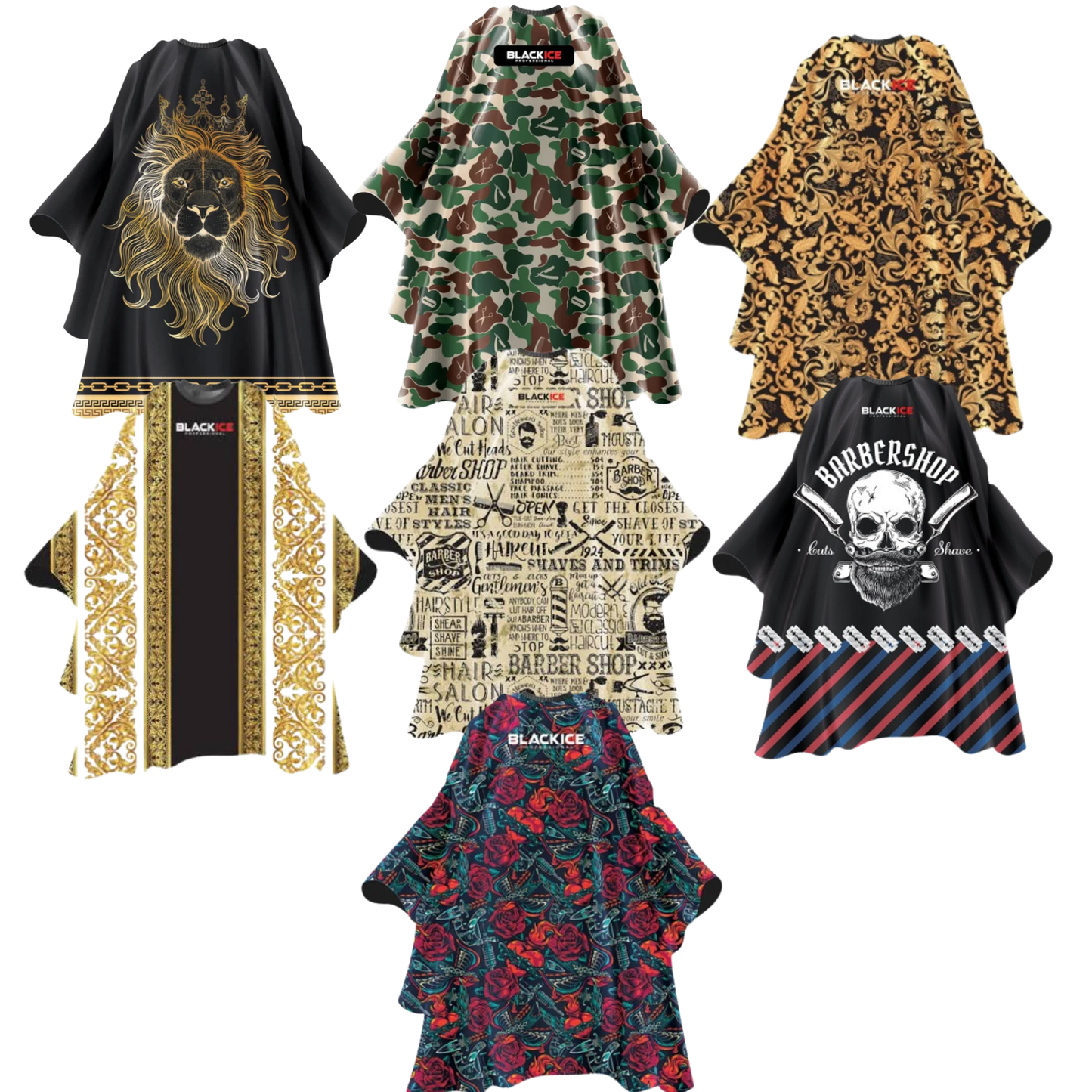 Black Ice Barber Cape 59" x 55" - 7 Variations