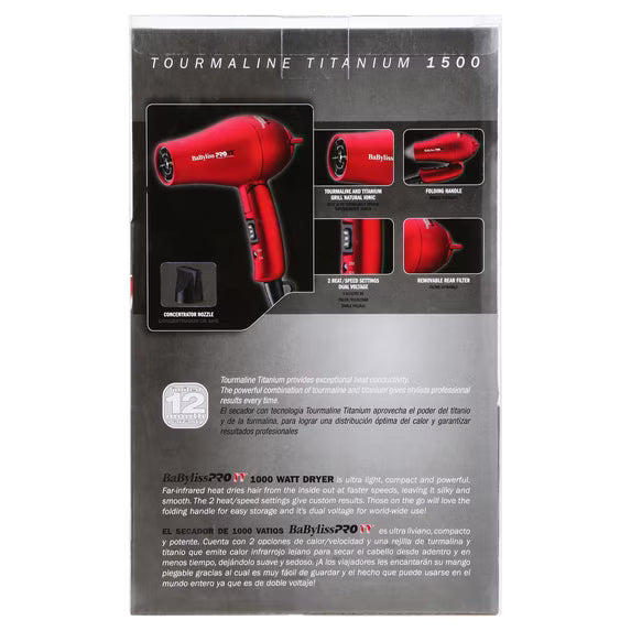BaBylissPRO BABTT053T Tourmaline Titanium Hair Dryer w/ Folding Handle