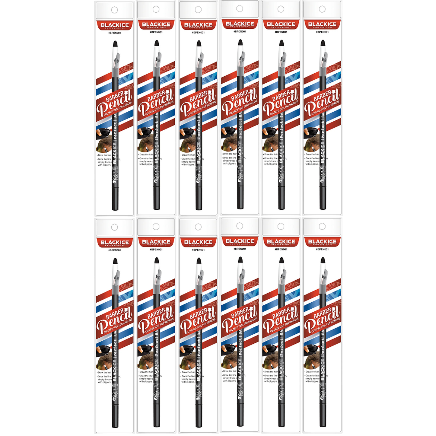 Black Ice Barber Pencil Edge Black Colored Tool For Hairline 12-Pack