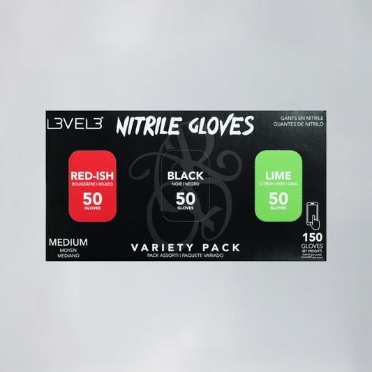 LEVEL 3 Nitrile Gloves Variety Pack (Red-Ish, Black, Lime) 150 Gloves, 50pc Each