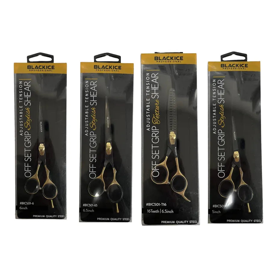 Black Ice Adjustable Tension Stainless steel OFF Set Grip Shears Gold/Black