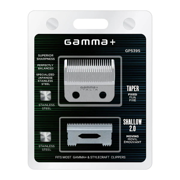 Gamma+ Fixed Stainless Steel Taper Blade w Shallow Tooth 2.0 Cutters Clipper