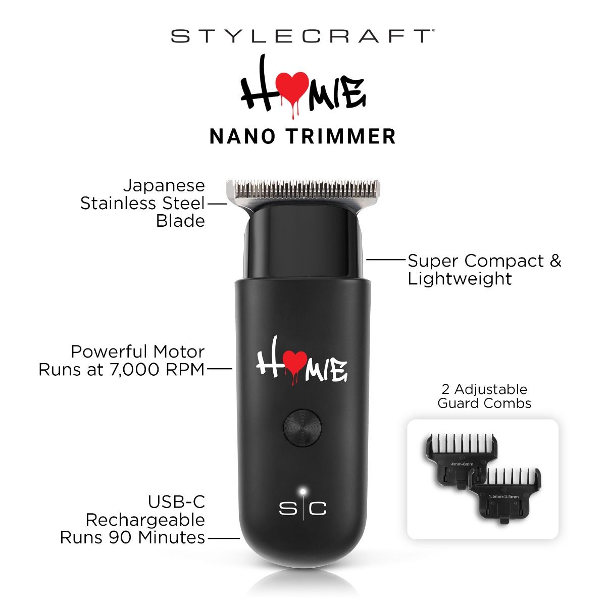 StyleCraft SC415B Nano Trimmer USB-C Rechargeable 4" Ultra Compact