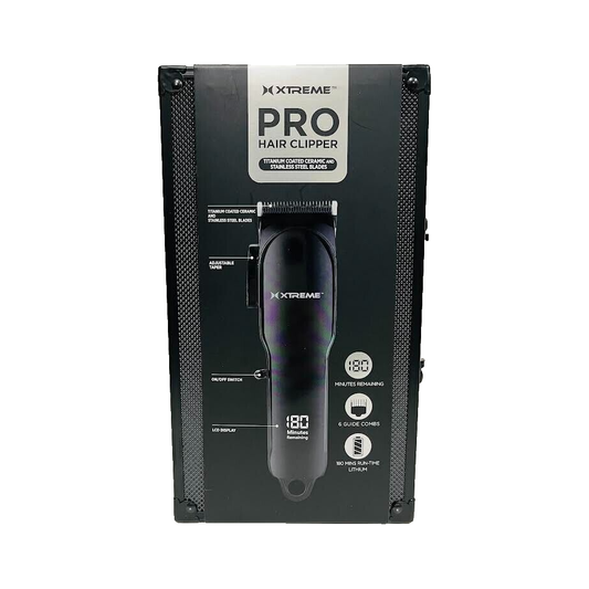Xtreme Black Pro Hair Clipper Titanium Coated Ceramic & Stainless Steel Blades 180 Minute Run Time