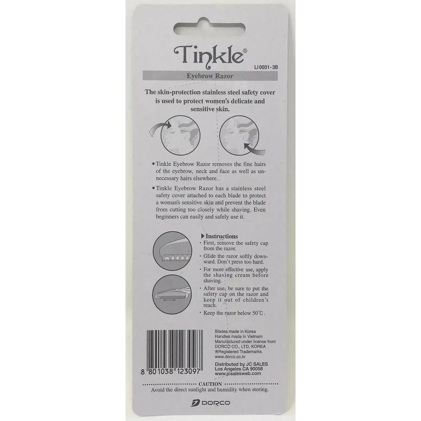 Dorco LI0001-3B Tinkle Eyebrow Razor Stainless Safety Cover