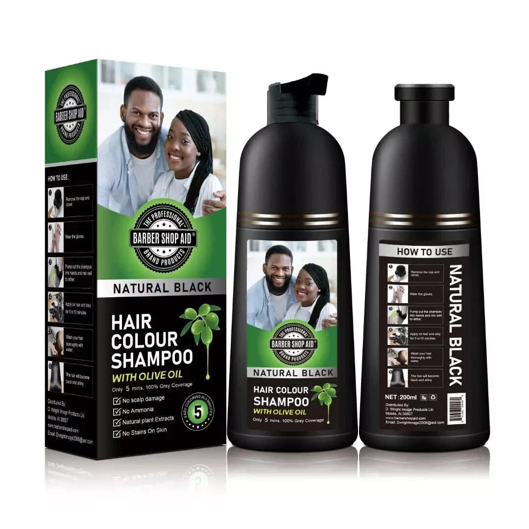 Barber Shop Aid Hair Colour Shampoo with Olive Oil Natural Black 200mL