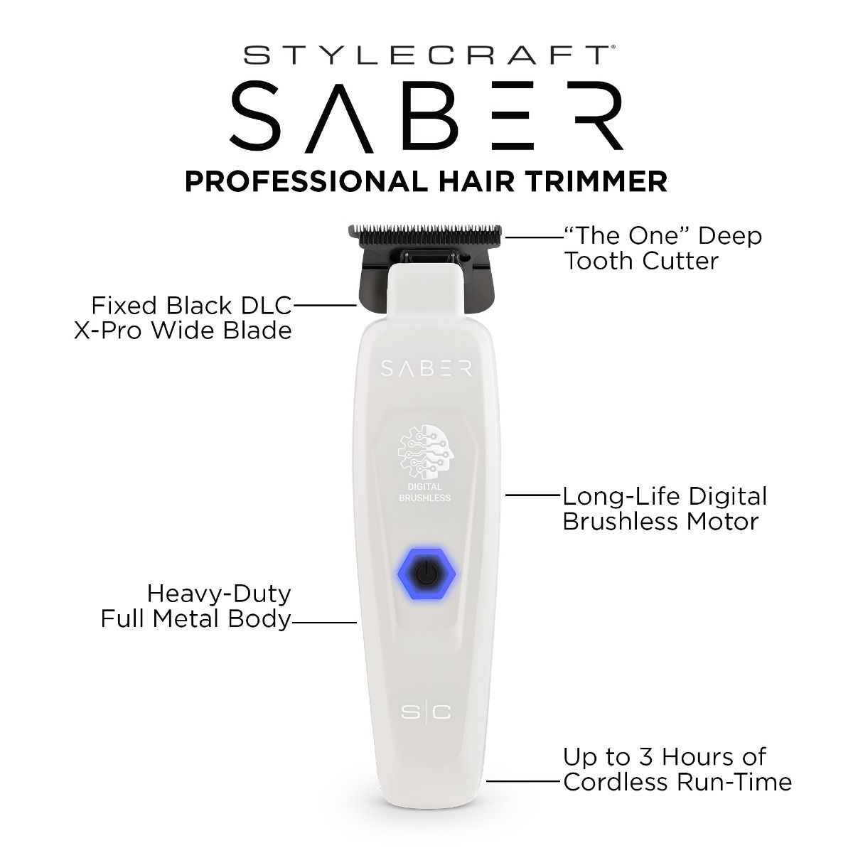 StyleCraft SC421W Saber Trimmer White Ghost Limited Edition Cordless