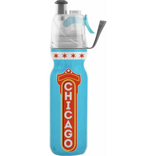 O2COOL Power Flow Grip 20 oz Water Bottle & Mist N Sip Chicago City Design