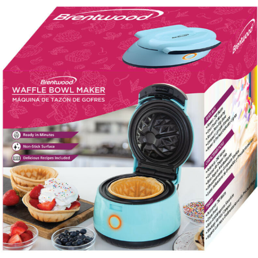 Brentwood TS-1401BL Single Bowl Mini Waffle Maker Blue 750W 120 Volt