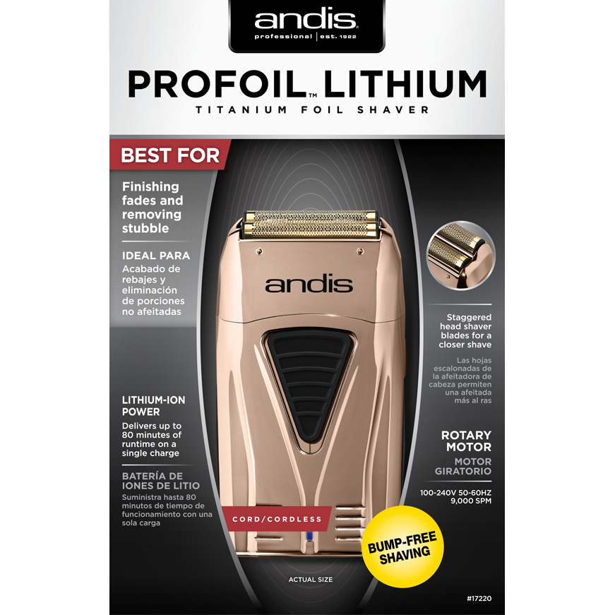 Andis 17220 Profoil Lithium Titanium Foil Shaver Cordless Copper/Rose Gold