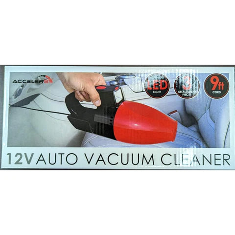 Acceler8 E-316 12V Auto Vacuum Cleaner LED Light 3 Attachment Pieces 9ft Cord