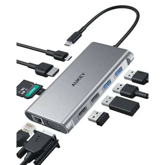 Aukey CB-C89 10in1 USB-C Hub with 4K HDMI & VGA Silver USB-C Hub Silver