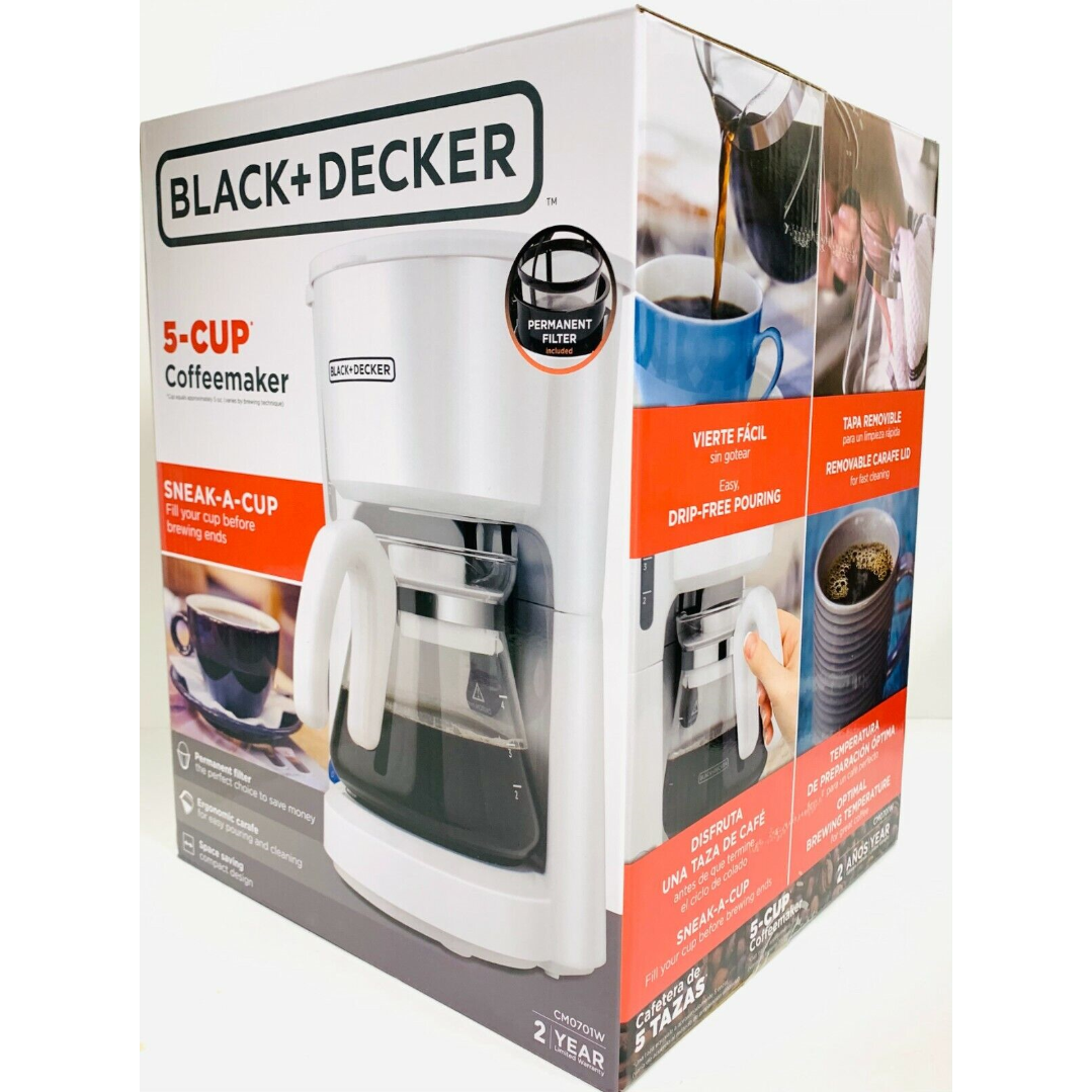 Black & Decker CM0701W 5 Cup Coffee Maker Permanent Filter Space Saving