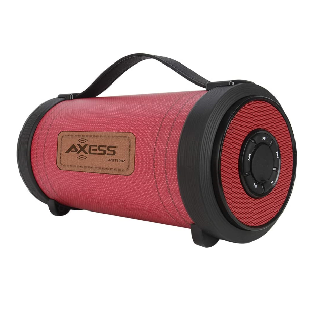 Axess Jean Sonic Portable Indoor Outdoor Bluetooth USB 4in Speaker Red